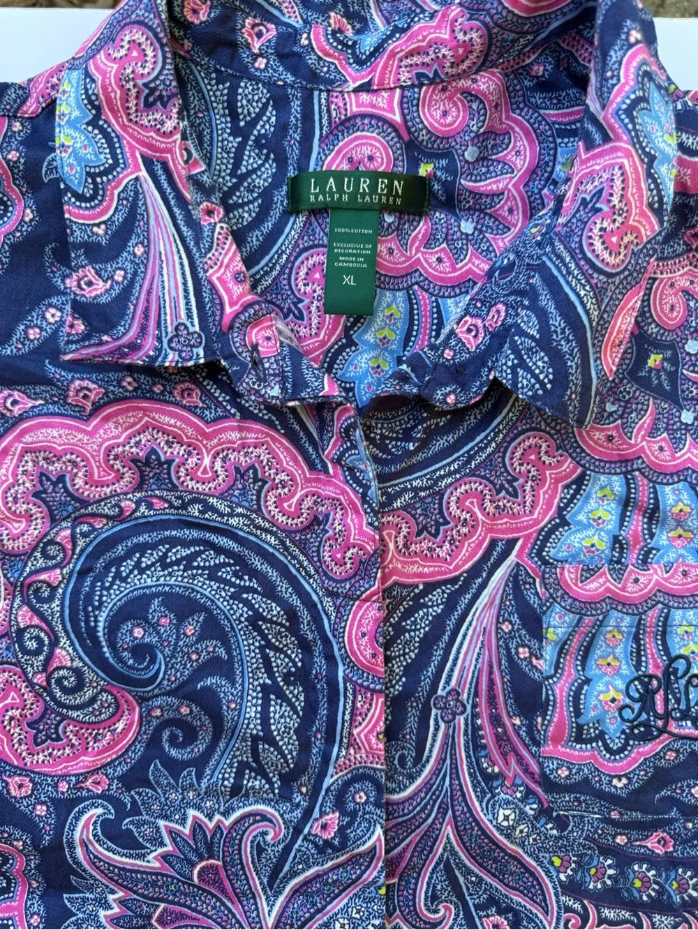 Ralph Lauren Navy Paisley Button-Up with Pink and Light Blue Accents sleepwear - Picture 2 of 6
